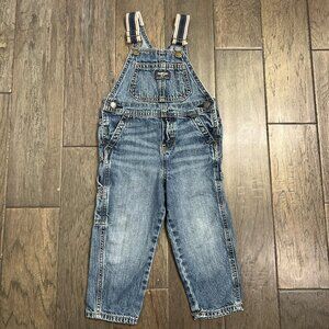 OshKosh B'gosh Denim Carpenter Overalls 2T Striped Straps Vestbak